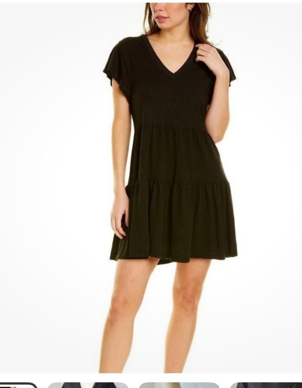 Monrow Casual Tiered Pima Cotton T Shirt Mini Dress Navy Blue S